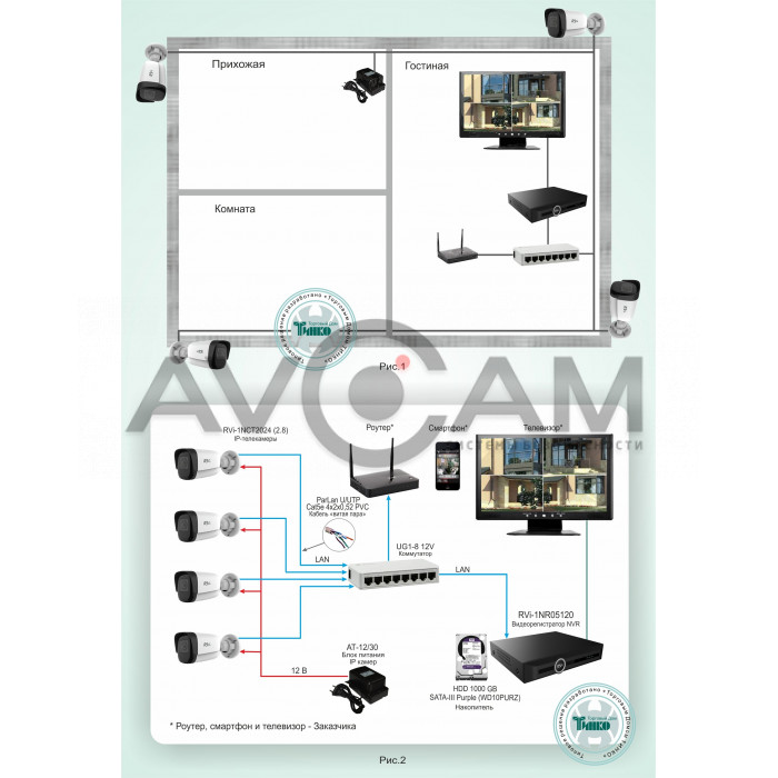 Система видеонаблюдения для частного дома на базе оборудования RVi RVI Типовое решение: ТСН-009