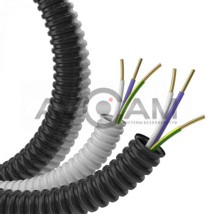 Гофрошланг с кабелем RVI Труба ПНД легкая HF чёрная D=20 + ПуВ 3х1,5 (ГОСТ) (100м)